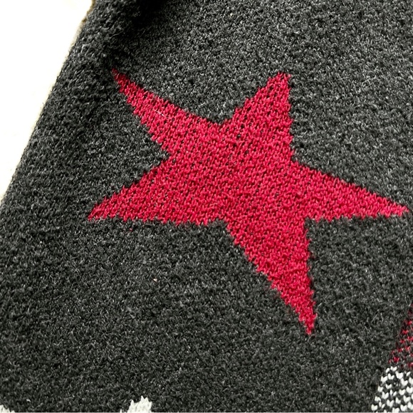 WOOL STAR PRINT CARDIGAN DENIM TRIM OPEN FRONT COLLARED SWEATER COAT GRAY Siz… - Picture 11 of 13